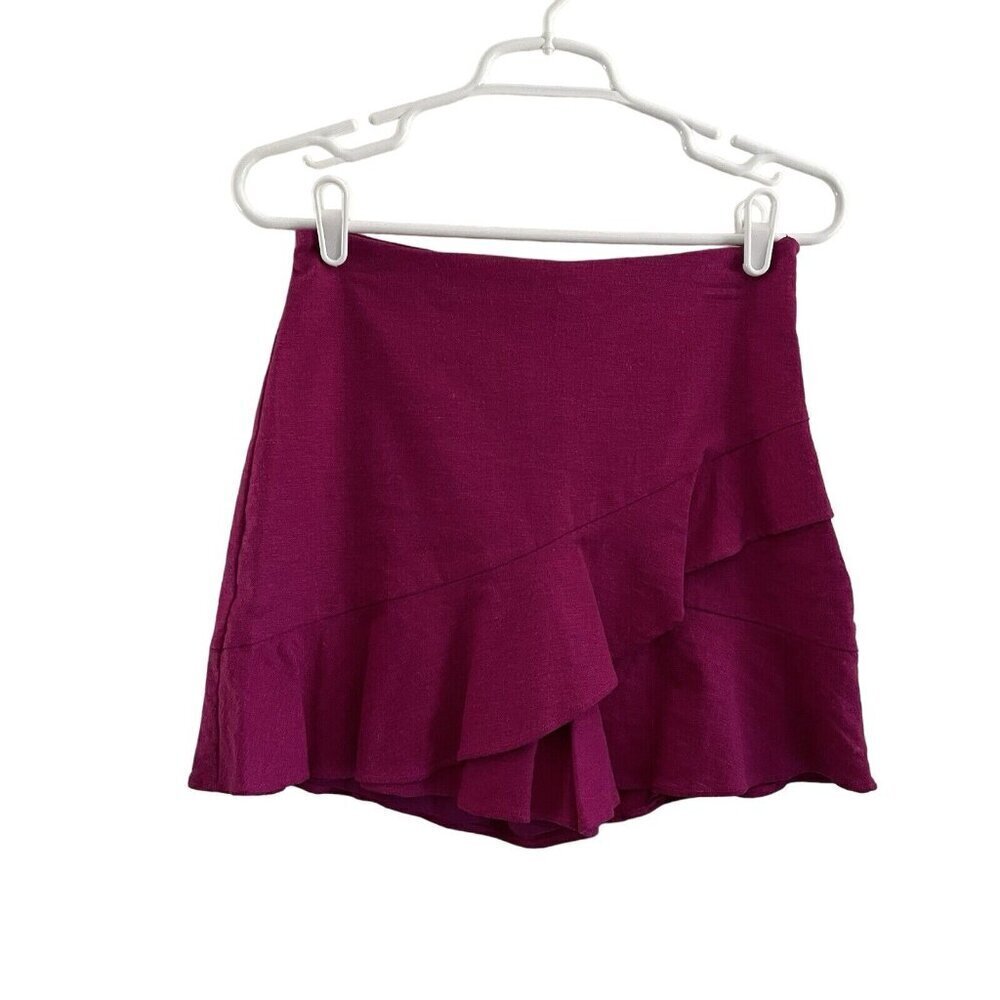 Express Women 4 Fuchsia Pink High Waisted Linen-Blend Ruffle Skort